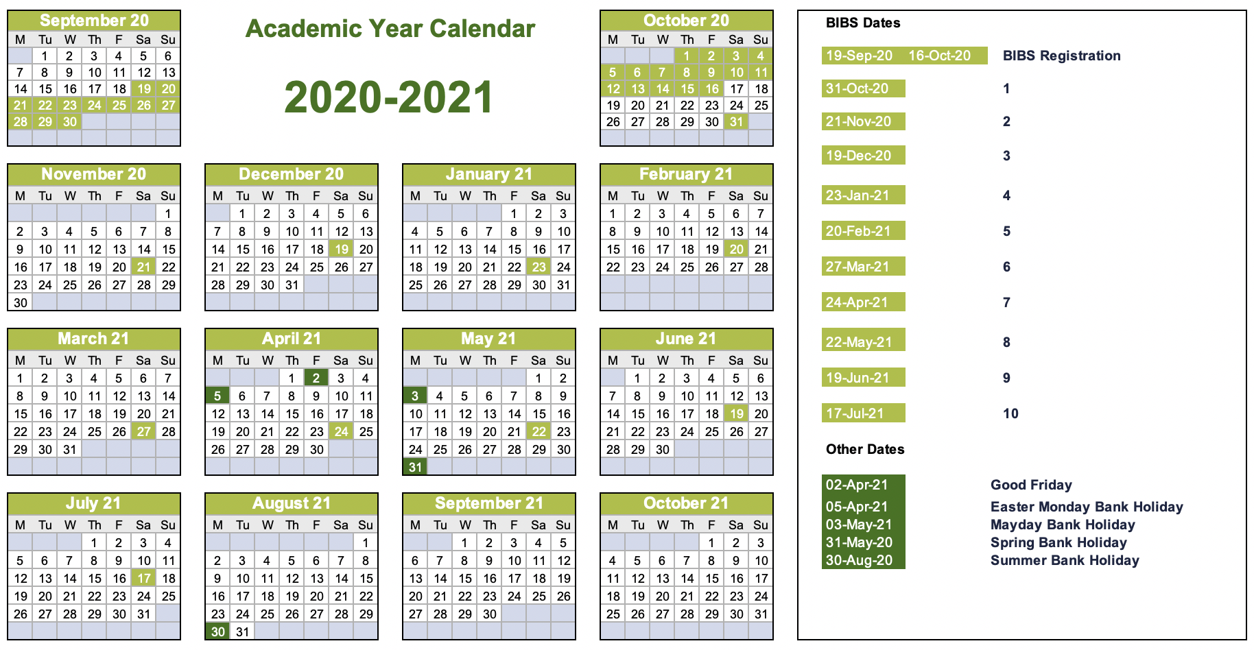 Academic Calendar 2020-21